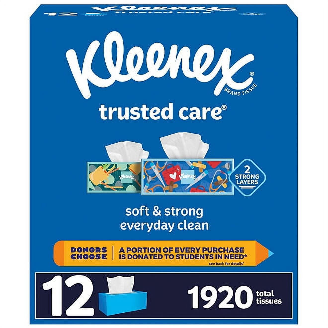 Kleenex Trusted Care 2-Ply Facial Tissues, 160 Tissues/Box, 12