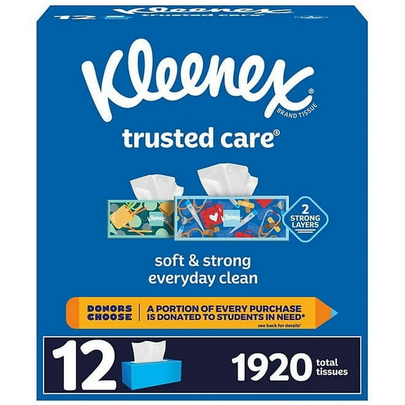 kleenex trusted care 2ply facial tissues flat boxes 12pk