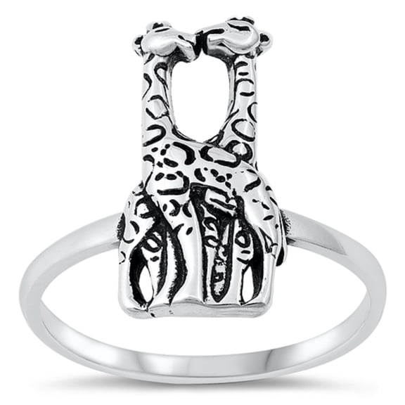 All in Stock Kissing Giraffes Ring Sterling Silver Size 10