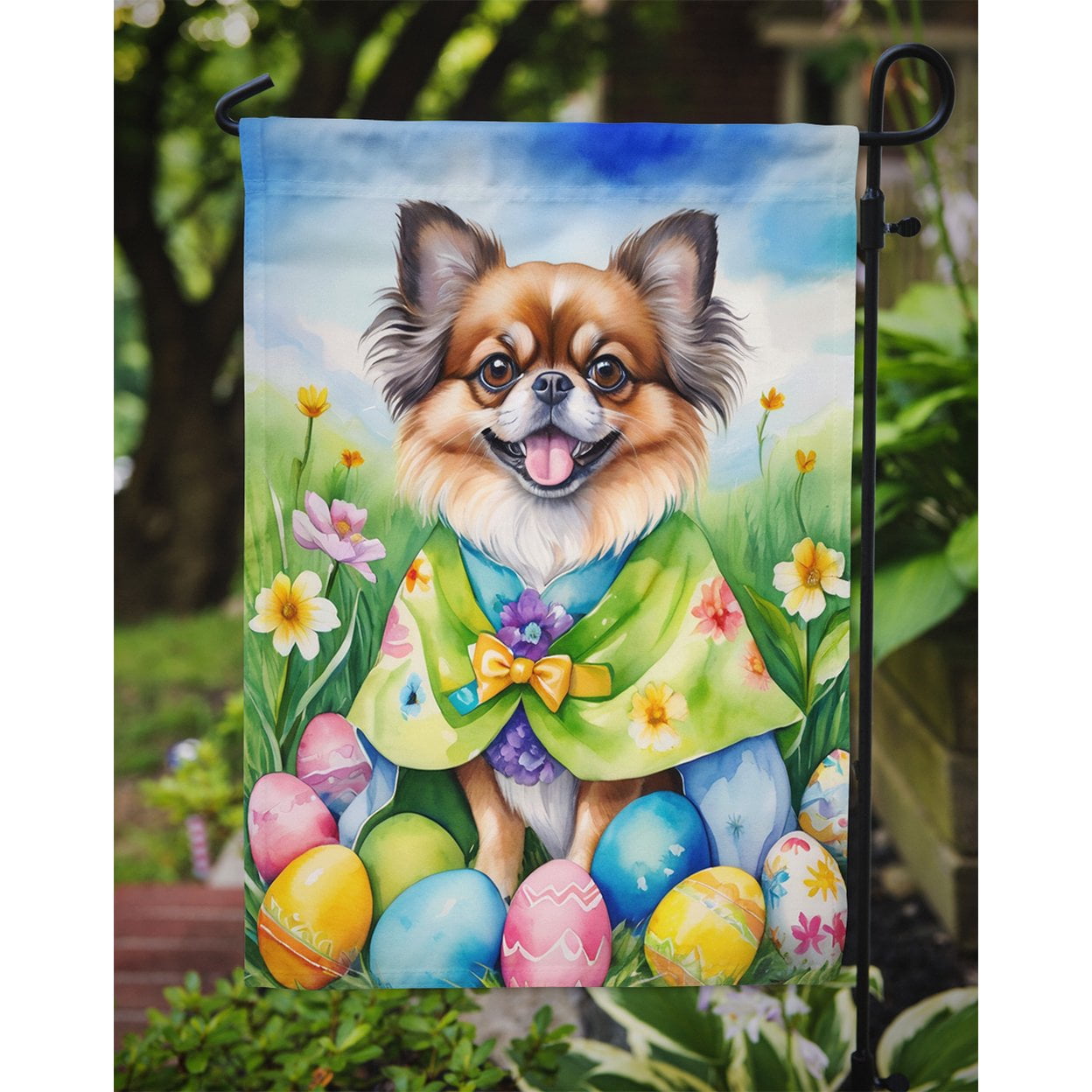 Tibetan Spaniel Easter Egg Hunt Garden Flag