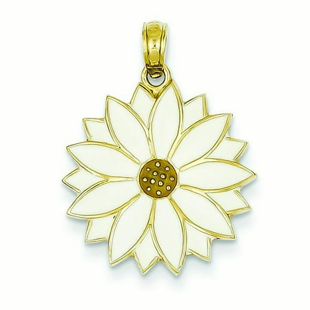 Enamel Flower Daisy - 14k Yellow Gold Enameled White Daisy Flower Pendant - 2.3 Grams - Measures 25x18.6mm