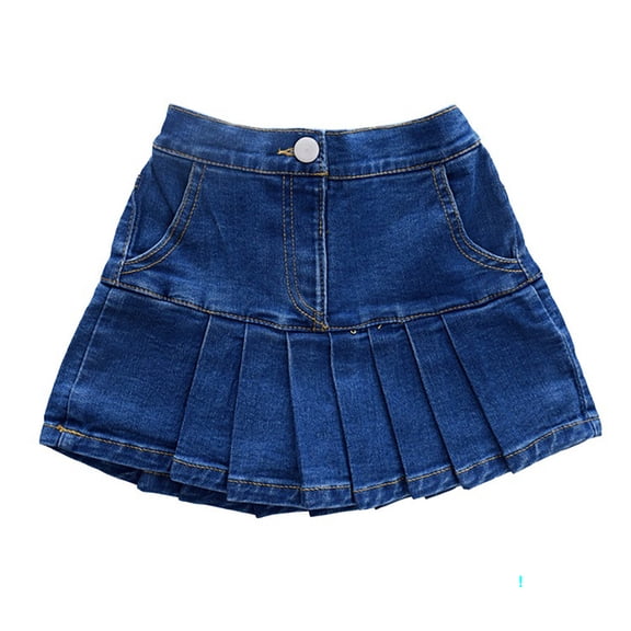 DHFJKG Denim A-Line Skirts For Girls Toddler Kids Casual Elastic Waist Pleated Mini Jean Skirts 1-7Y Summer Soft Skirt