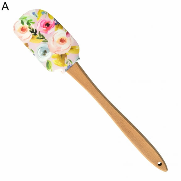 ACDANC Silicone Spatula for Cooking,Heat Resistant Floral Pattern Silicone Spatulas with Wood Handle,Nonstick Scraper for Baking Mixing