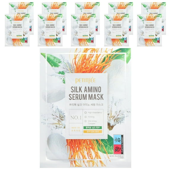 Petitfee Silk Amino Serum Beauty Mask, 10 Sheets, 0.88 oz (25 g) Each