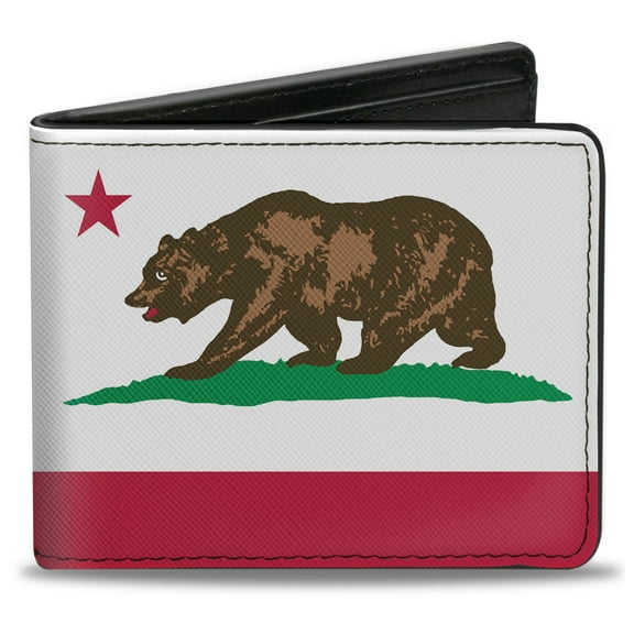 Buckle-Down Wallet, Bifold, California Flag Bear White, Vegan Leather