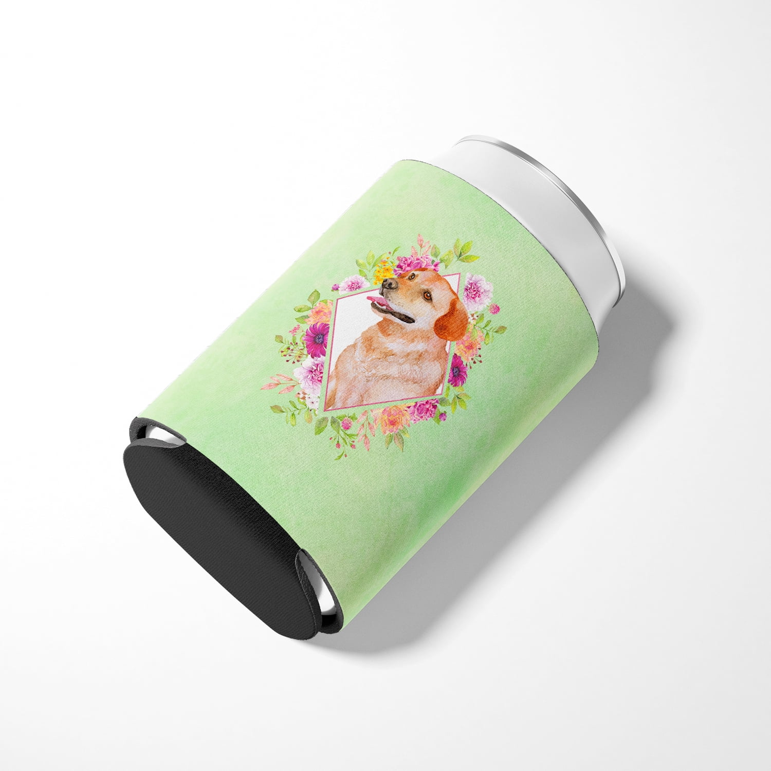 Carolines Treasures CK4318CC Yellow Labrador Retriever Green Flowers Can or Bottle Hugger Can Hugger multicolor