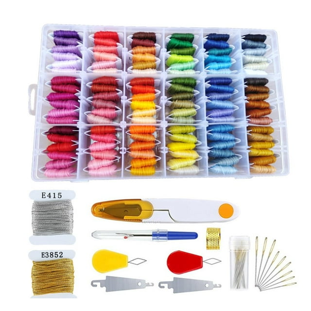 Embroidery Floss Kit - 108Pcs Friendship Bracelet String Kits Including many Colors Embroidery Thread Supplies and Cross Stitch Tools for Hand Embroidery Knitting Sewing Floss Bobbins