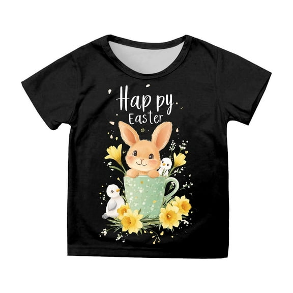 Glisme Girls Tops Size 3-4 Years Easter Graphic Tee Short Sleeve Cartoon Printed Casual T Shirt Athletic Fit Black Tee