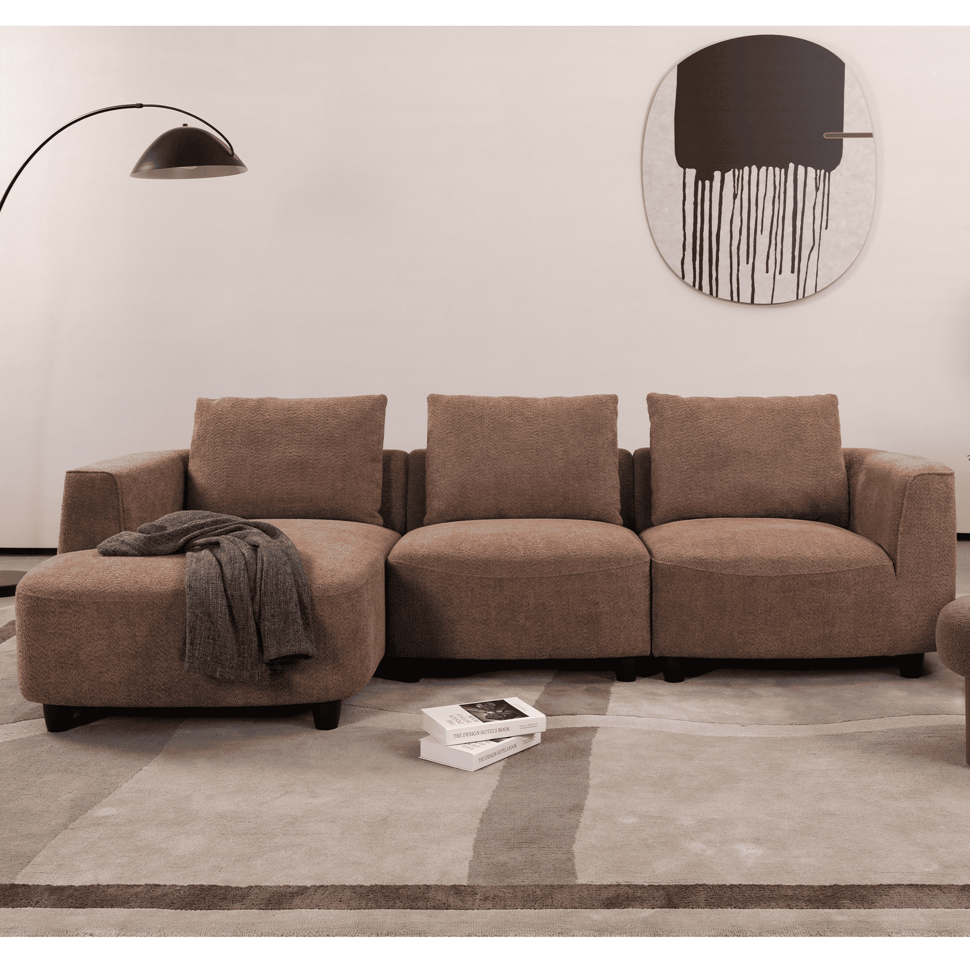 MAYEERTY Mid-century modern sofa, three seat sofa with Recliner, living room, bedroom, living room, camel color