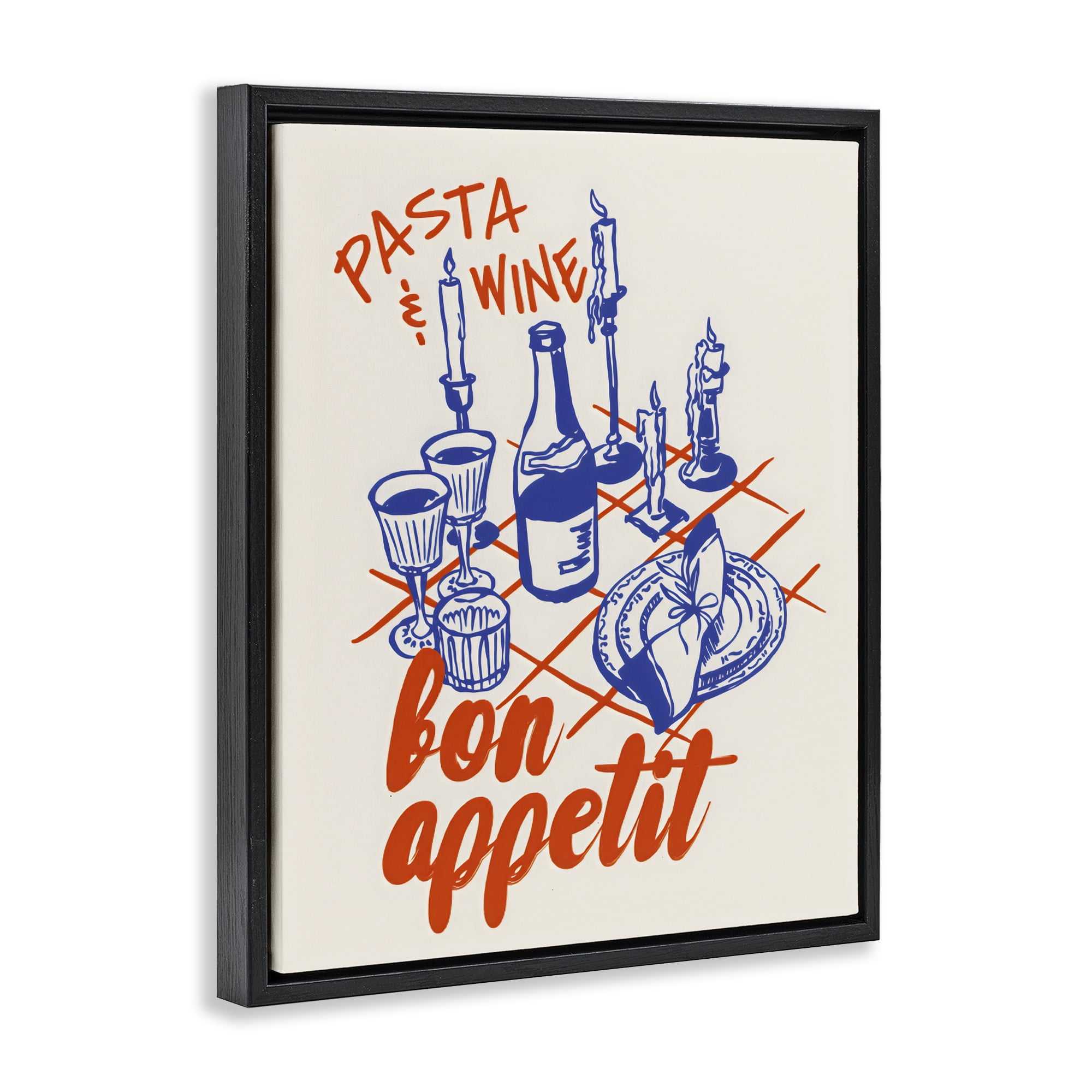 Stupell Industries Pasta & Wine Bon Appetit Black Framed Floater Canvas Wall Art, design by The Prints Vibe