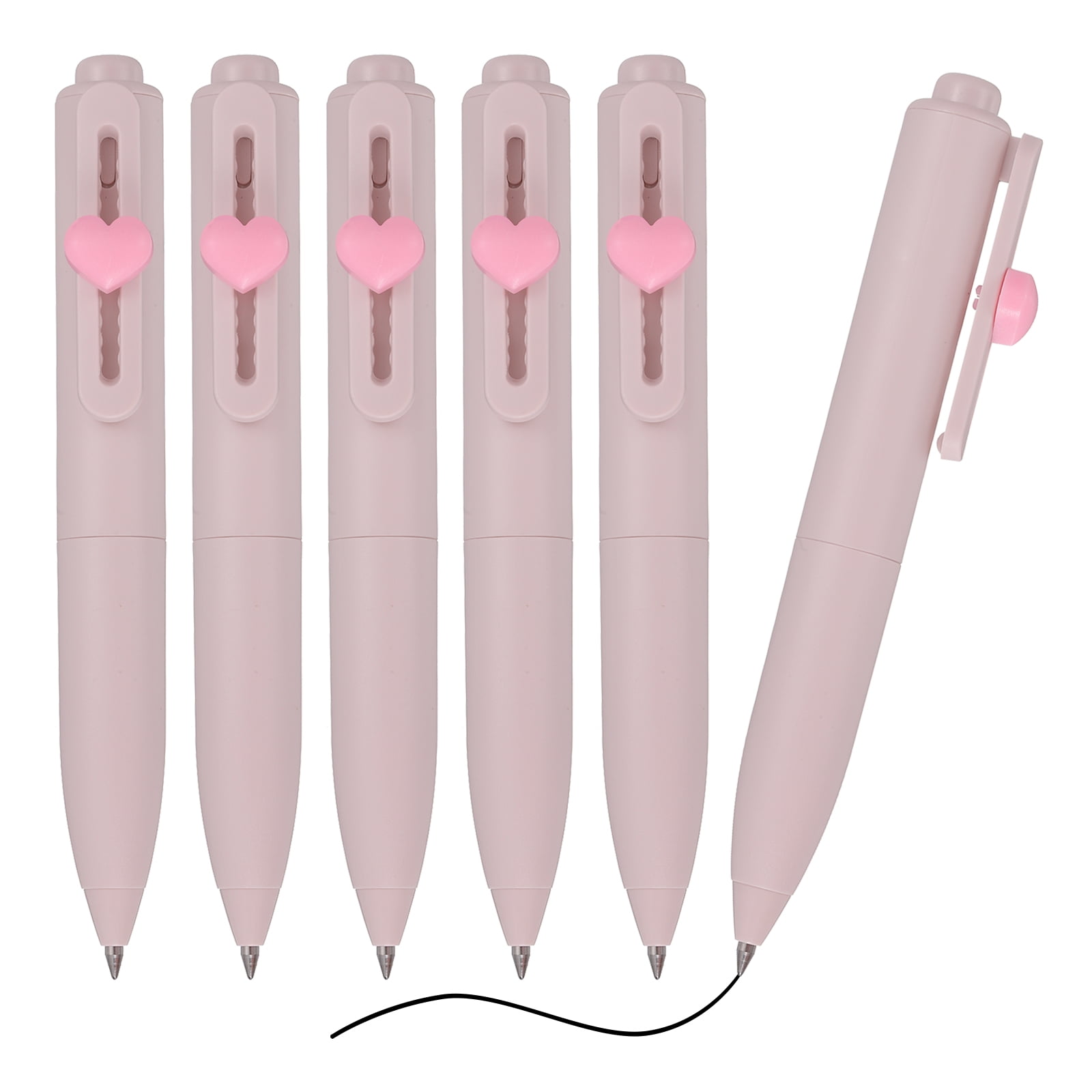 Uxcell Ballpoint Pens 6Pcs Black Ink 0.5mm Point Retractable Dirty Pink Fast Drying Smooth Writing Smear-Resistant Cute Gel Pen for Writing Journaling Note-Taking DIY Office Heart Shape