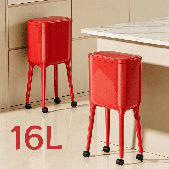 Bathroom Kitchen Trash Can, 16L Garbage Can with Pop-Up Lid, Waste Basket for Bedroom, Office, Living Room (Red)