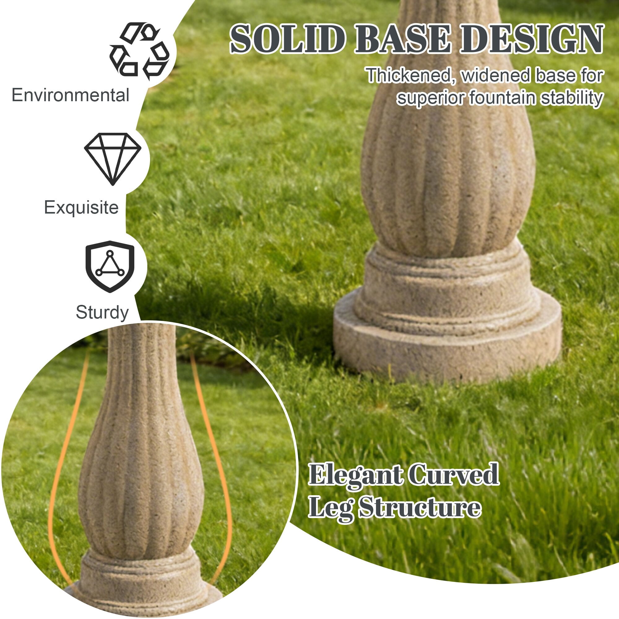Kaluomm 48" 3-Tiers Outdoor Water Fountain, Italian Pineapple Large Cascading Waterfall Fountains, Weather-Resistant Resin Freestanding Fountain Features for Garden Patio Backyard, Beige