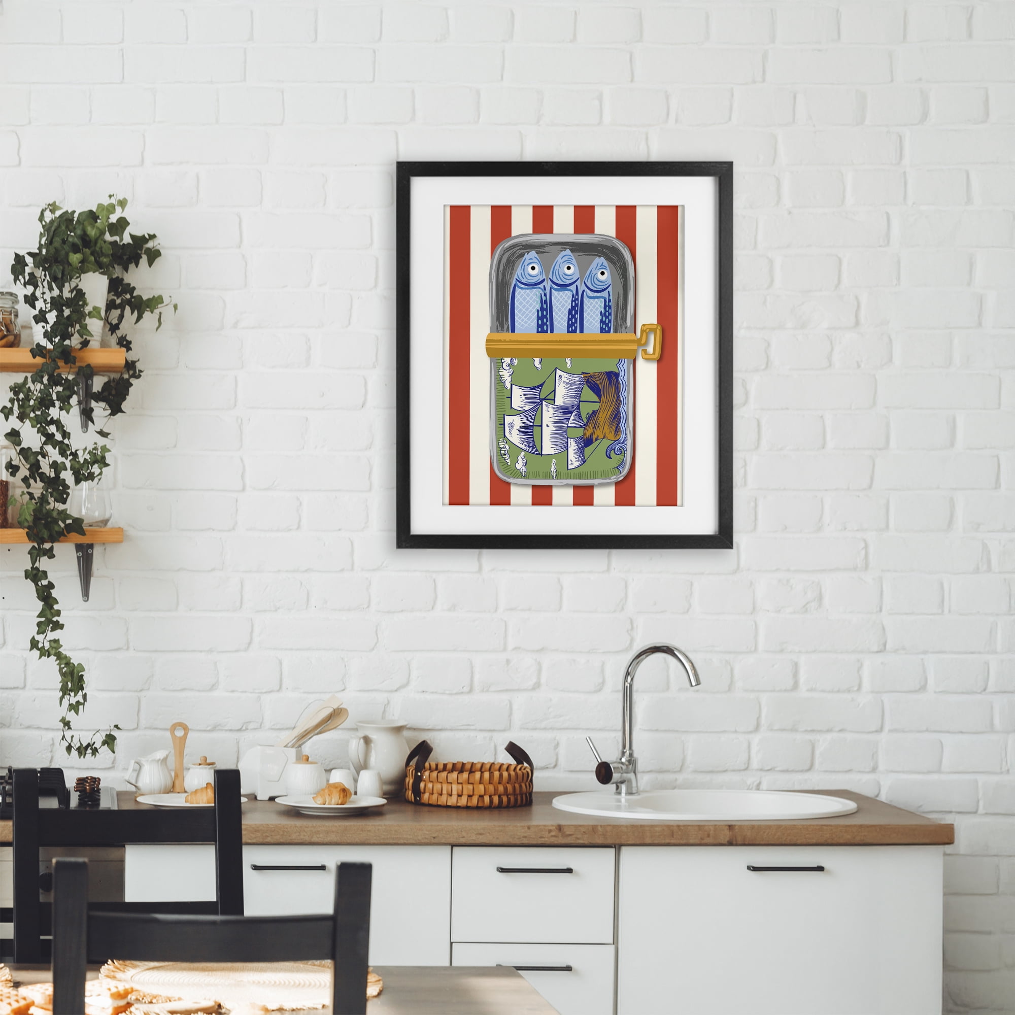 Stupell Industries Sardines with Antique Ship Black Framed Print Under Glass, design by Arrolynn Weiderhold