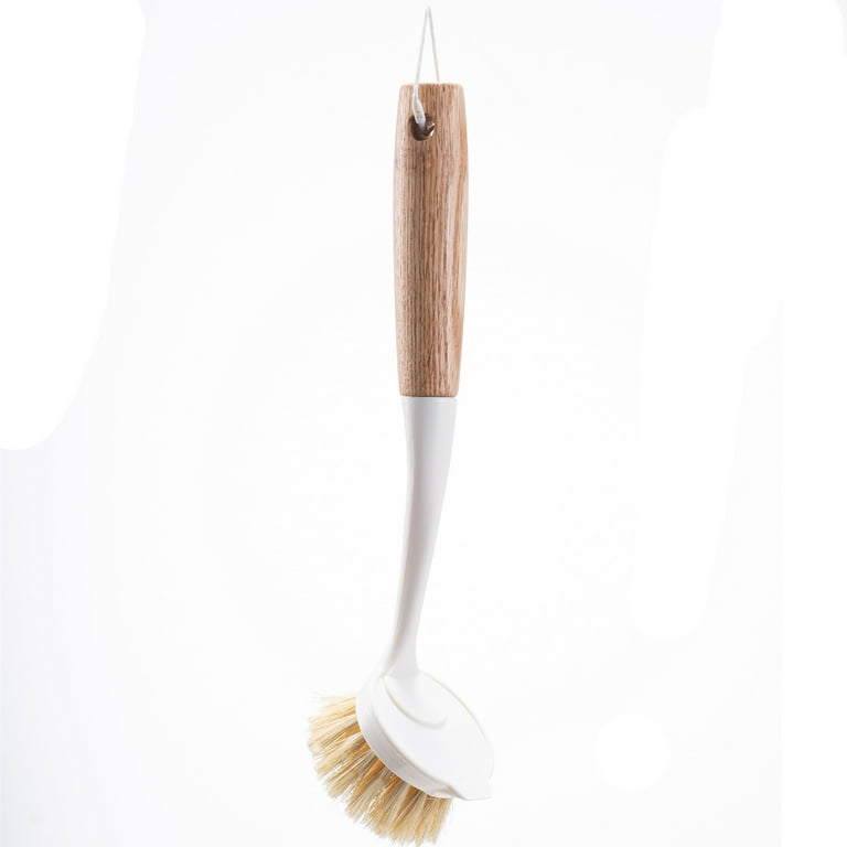 2 Pack Kitchen Dish Brush Bamboo Handle Dish Scrubber Built-in Scraper, Scrub  Brush for Pans, Pots, Sink, Countertop, Bathtub Cleaning, Dishwashing and  Brushes are Perfect Cleaning Tools White