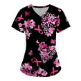 thumbnail image 4 of Feancey Breast Cancer Scrub Shirts for Women Short Sleeve V Neck Scrubs Tops Loose Fit Casual Pink Ribbon Print Working T-Shirts We Wear In October Pink XXL, 4 of 5