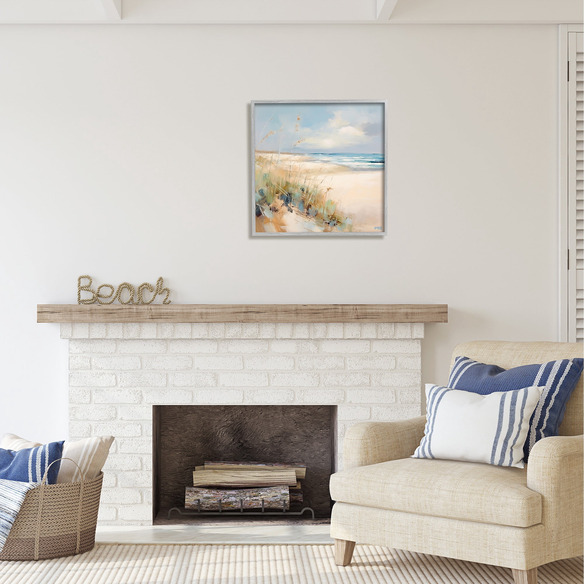 Stupell Industries Abstract Ocean Reeds Landscape Painting Gray Framed Art Print Wall Art, 24 x 24