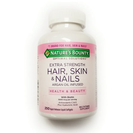 Nature's Bounty Optimal Solutions Hair Skin and Nails Argan Oil Infused 5000mcg of Biotin, 250