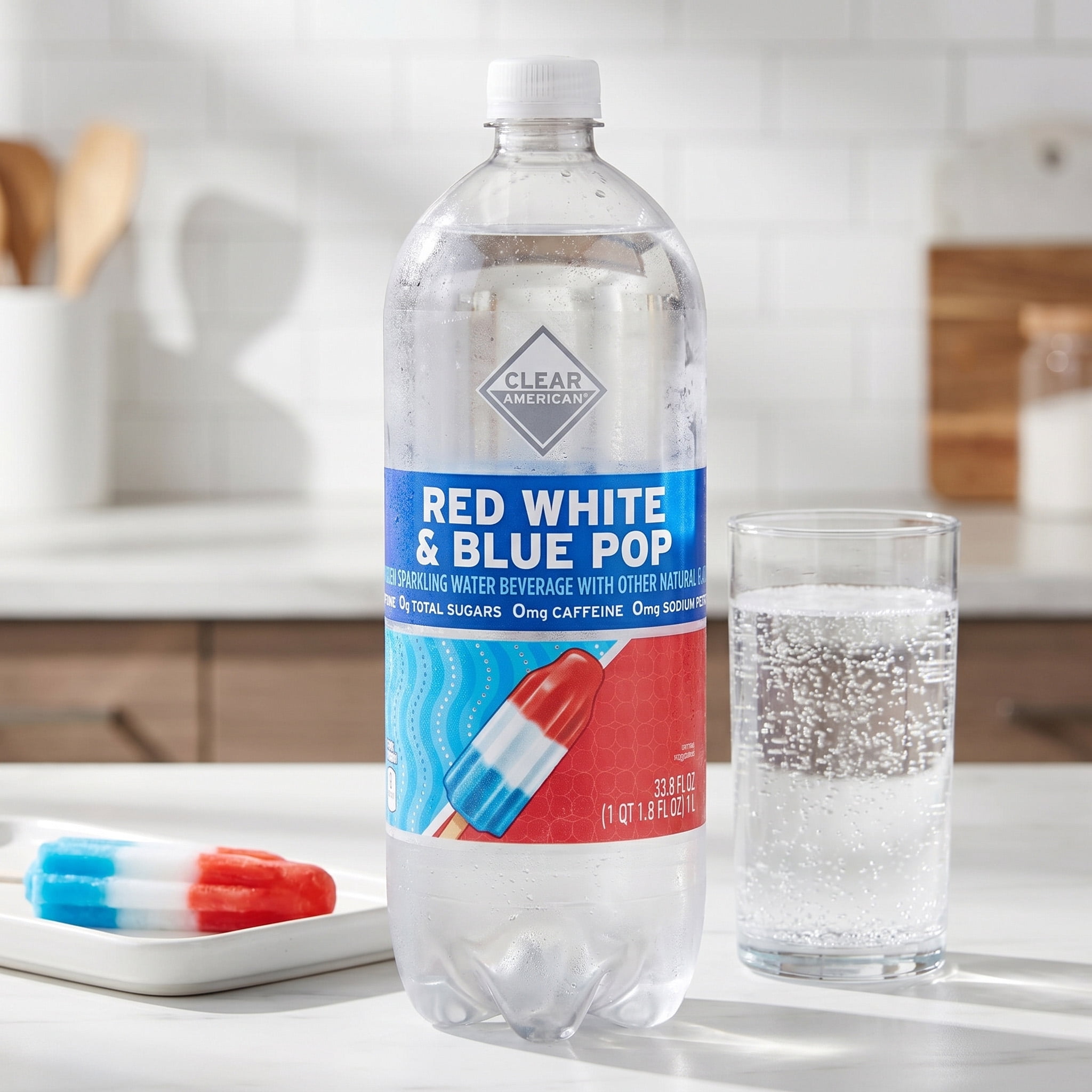 Clear American Red, White, and Blue Pop Flavored Sparkling Water, 33.8 fl oz Bottle