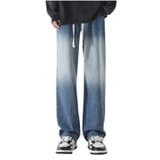 Men's Jeans Gradient Wash Trend Jeans Men's Spring and Autumn Loose Straight Wide Leg Trousers Jeans Homme Blue M