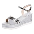 thumbnail image 6 of Rokment Women's Glitter Sequin Metallic Dressy Sandals Delicate Elegant Cross-Band Open Toe Platform Wedge Summer Shoes for Bride Wedding Silver Size 8.5, 6 of 6