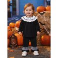 thumbnail image 5 of RUINIXCW Toddler Baby Girl Halloween Outfit Infant Baby Girls Fall Clothes Cute Pumpkin Ghost Embroidery Long Sleeve Babydoll Shirt Tops Ruffled Flare Pants Set, 5 of 9