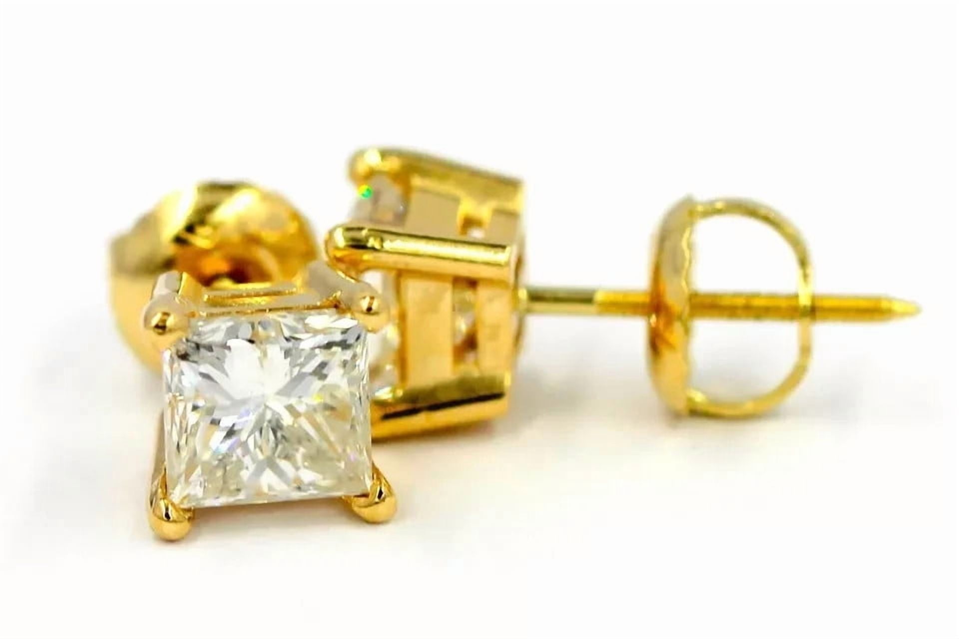 Radiant Jewelry Princess Cut Solitaire Stud Screw-Back Clear, Simulated Diamond CZ Beauty, Love Earrings, Sterling Silver, 2 ct. t.w.