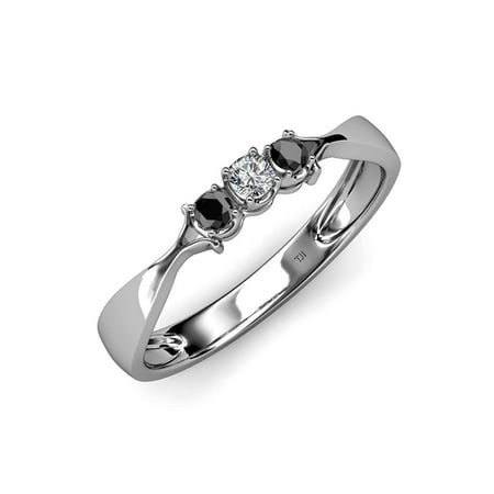 

Black and White Diamond (SI2-I1 G-H) Three Stone Ring 0.16 ct tw in 14K White Gold.size 7.5