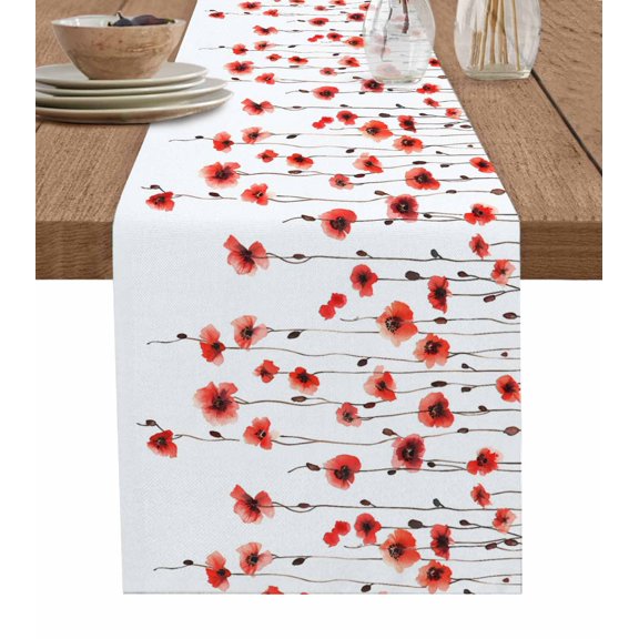 Ldtrchee Red Spring Floral Table Runner 60 Inches, Botanical Summer Flowers Weeping Bed Runner Dresser Scarves Tabletop for Indoor Outdoor Parties/Ceremony/Banquet, 13" x 60"