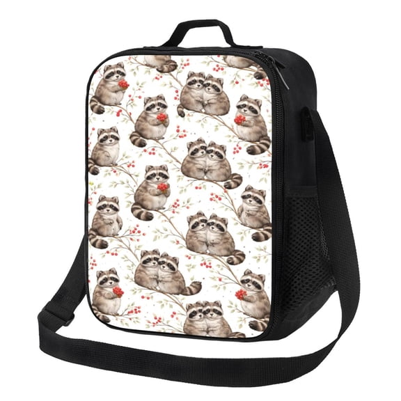 Raccoon Woodland Lunch Bag Insulated Thermal Box with Shoulder Strap & Handle for Work and Picnic