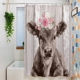 thumbnail image 3 of Brown Cow Shower Curtain Set, Waterproof Shower Curtains for Bathroom, Vintage Animals Spring Floral Wooden Washable Fabric Cloth Bath Curtain for Bathtub Decoration with Hooks 54x78 Inches, 3 of 9