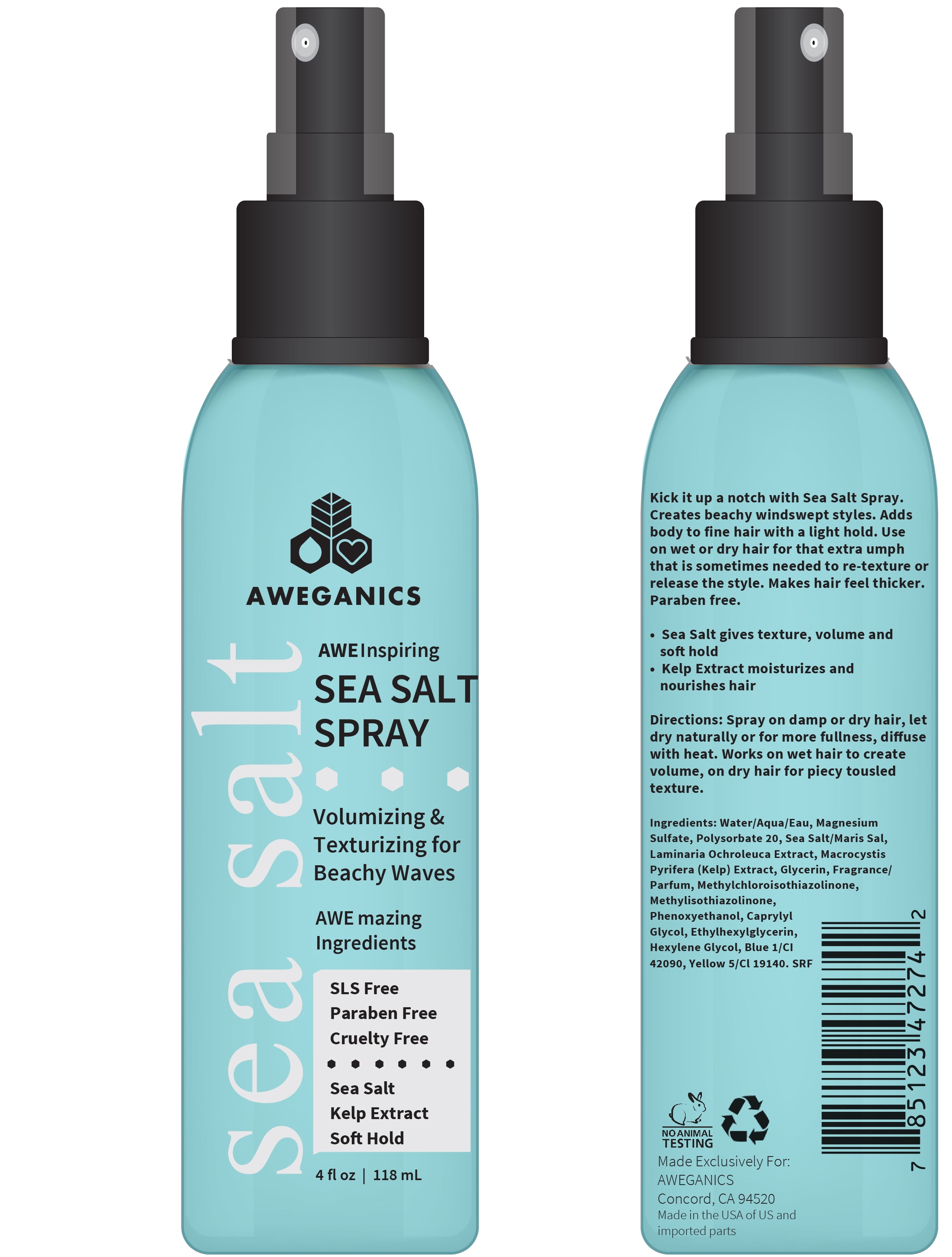 Aweganics Sea Salt Hair Spray - AWE Inspiring Volumizing and Texturizing  Hair Styling Sprays for Beachy Waves, Moisturizing, Women, Men, Kids -  SLS-Free, Paraben-Free, Cruelty-Free, COLOR SAFE - Walmart.com
