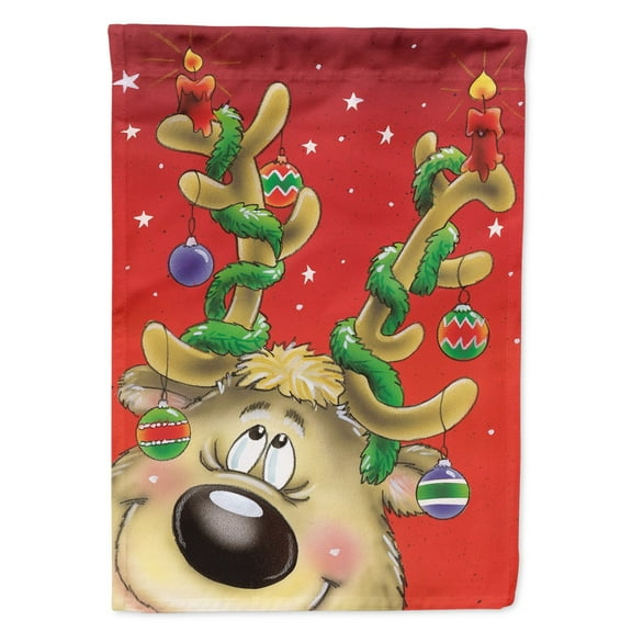 Carolines Treasures AAH7206GF Comic Reindeer with Decorated Antlers Flag Garden Size Small multicolor