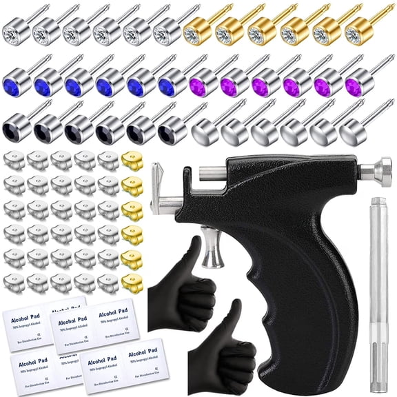 Professional Ear Piercing Gun Kit with 36 Stud Earrings, Multi-Purpose Black Ear Piercing Gun with 8 Cleaning Pads for Salon and Home Use