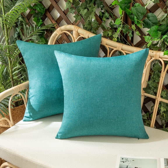Outdoor Waterproof Pillow Covers Set of 2, 16x16 Inch Solid Decorative Throw Cushion Cases, Farmhouse Style Patio Furniture Covers for Sofa, Chair, Balcony, Garden, Porch, Poolside, Car, Turquoise