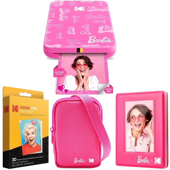 Kodak X Barbie Step Slim Wireless Photo Printer with ZINK Zero Ink, Bluetooth, 2x3 Prints, Starter Bundle