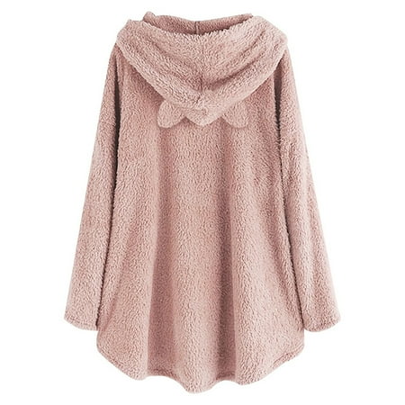 

Bospose Long Sleeve Crop Top Corset Top Pink Top Woman S Casual Print Cat Ears Plush Button d Hood Plush Coat Top Lady Solid Color Cat Ears Plush Plush Jacket Top L