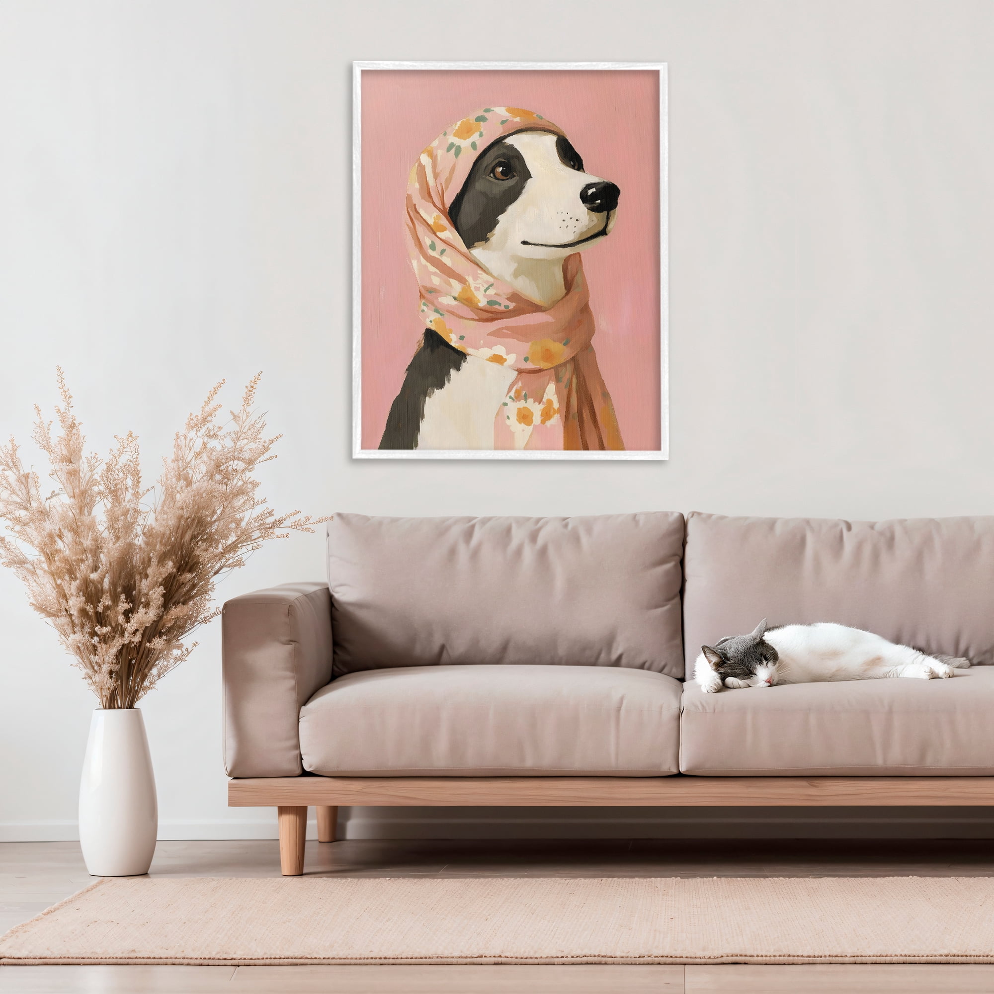 Stupell Industries Dog Babushka in Floral Scarf White Framed Giclee Art, design by The Prints Vibe