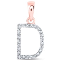 10kt Rose Gold Womens Round Diamond D Initial Letter Pendant 1/10 Cttw