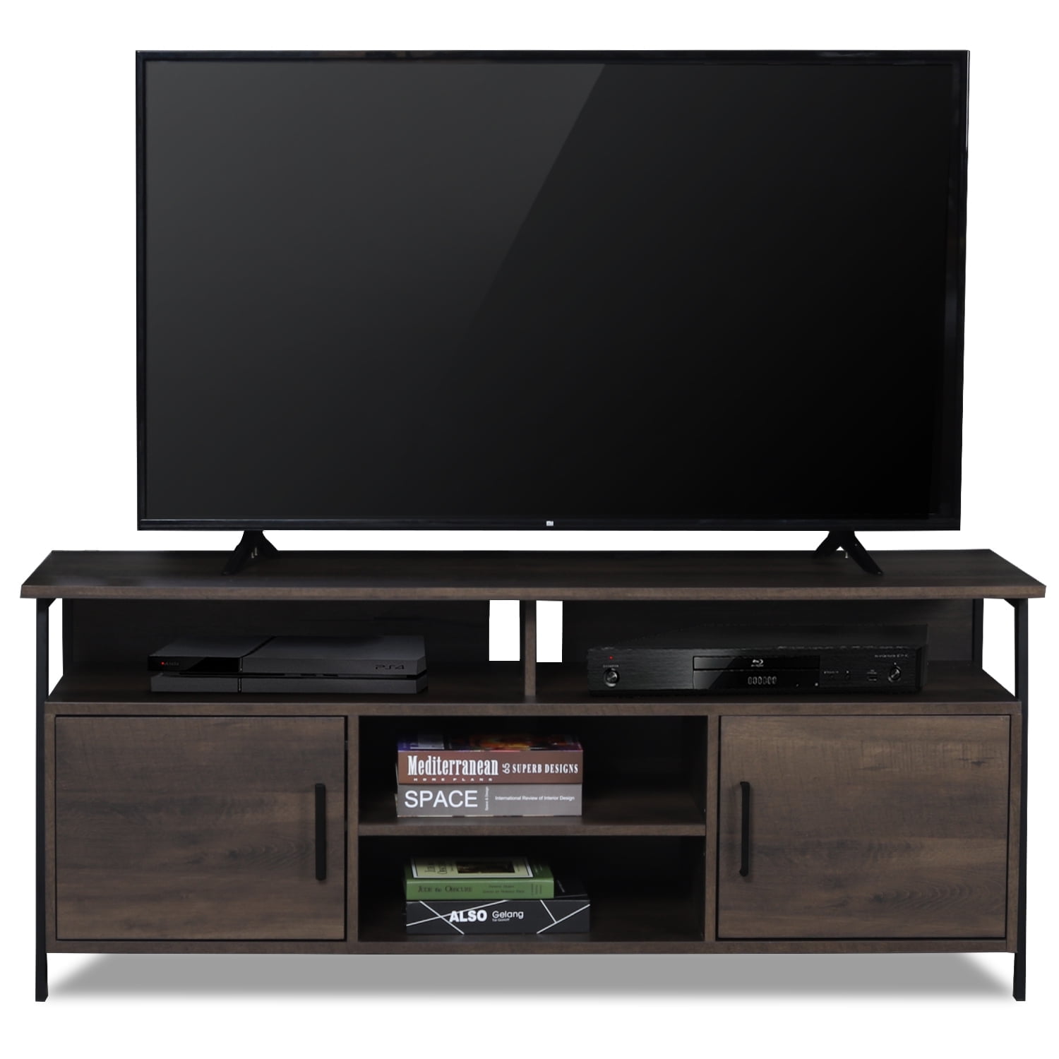 Caffoz 58" Home Entertainment Center Wood Media TV Stand, Smoky Oak