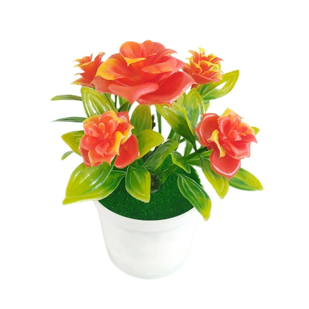 Fake Flowers Potted, Mini Artificial Flower in Pot, Faux Plants for