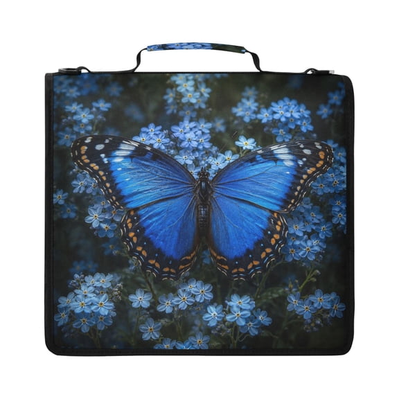 Zipper Binder with Shoulder Strap 2 inch 3 Ring Waterproof File Folder Organizer Bag 500 Sheet Blue Morpho Butterfly