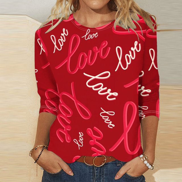 Fiudx Ofertas Del Día Blusa Holgada con Estampado de Pascua y Cuello Redondo Retro de Manga Tres Cuartos a La Moda para Mujer