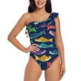 thumbnail image 4 of Daiia Colorful Carp Streamer 1 Women's One Piece Swimsuits Personalized One Shoulder Swimwear Asymmetric Ruffle Bathing Suits-X-Large, 4 of 8