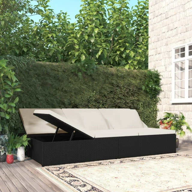 vidaXL Chaise Longue Convertible avec Coussins en Résine Tressée Noire