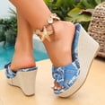 thumbnail image 4 of Rokment Bow Polka Dot Platform Wedge Dress Slip on Sandals for Women Bride Wedding Vintage Casual Leather Espadrilles Extra Chunky High Heels Slides Dressy Slippers Summer Blue Size 6.5, 4 of 6