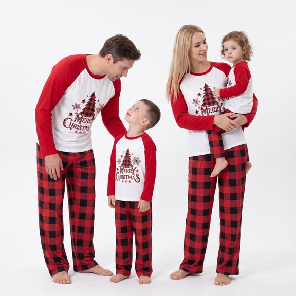 NIPAXO Family Matching Christmas Pajamas Set Long Sleeve Raglan Top and Red Buffalo Plaid Pants Holiday Sleepwear for Dad Mom Kids