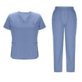 thumbnail image 2 of QATAINLAV Scrub Sets for Women Multi-Pocket Solid V-Neck Tops and Jogger Pants Short Sleeve Nursing Uniform Suit Workwear Light Blue XL Back to College Sales, 2 of 8