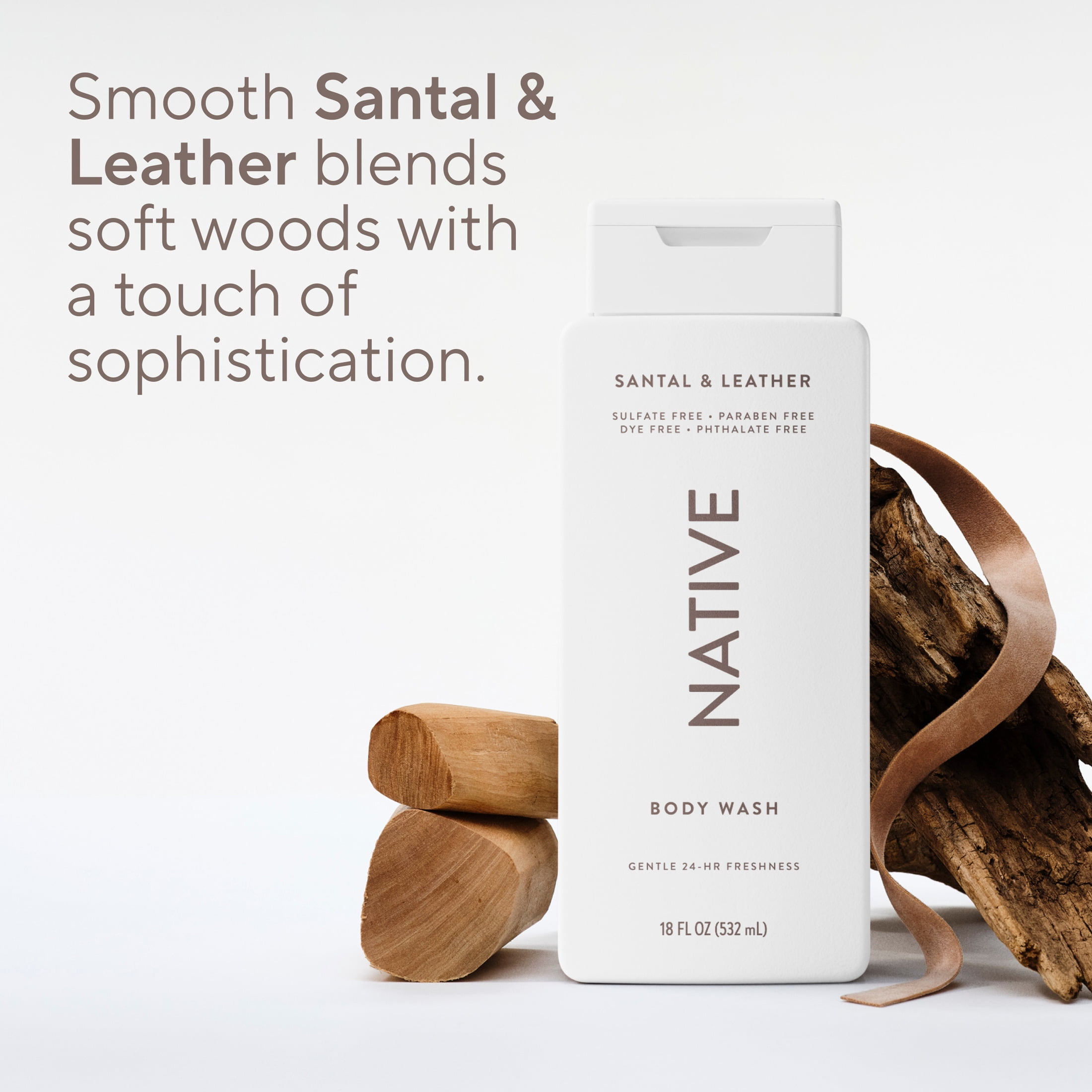 Native Body Wash for Women & Men, Sulfate Free, Santal & Leather,  18 fl oz
