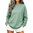 thumbnail image 2 of Women's Gingham Plaid Sweatshirt Crew Neck Long Sleeve Loose Fit Casual Pullover Top, 2 of 7
